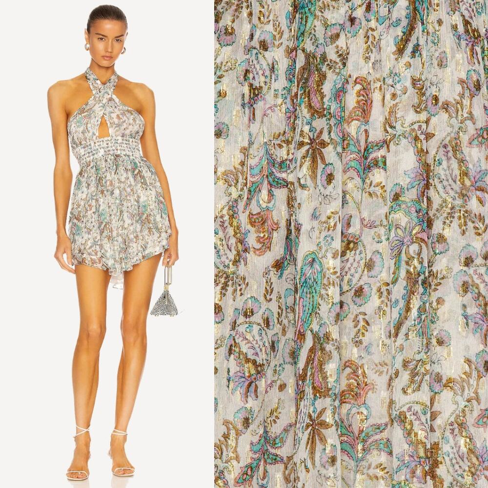 Rococo Sand | Braw Halter Smocked Mini Dress In Multi Paisley Floral Print S
